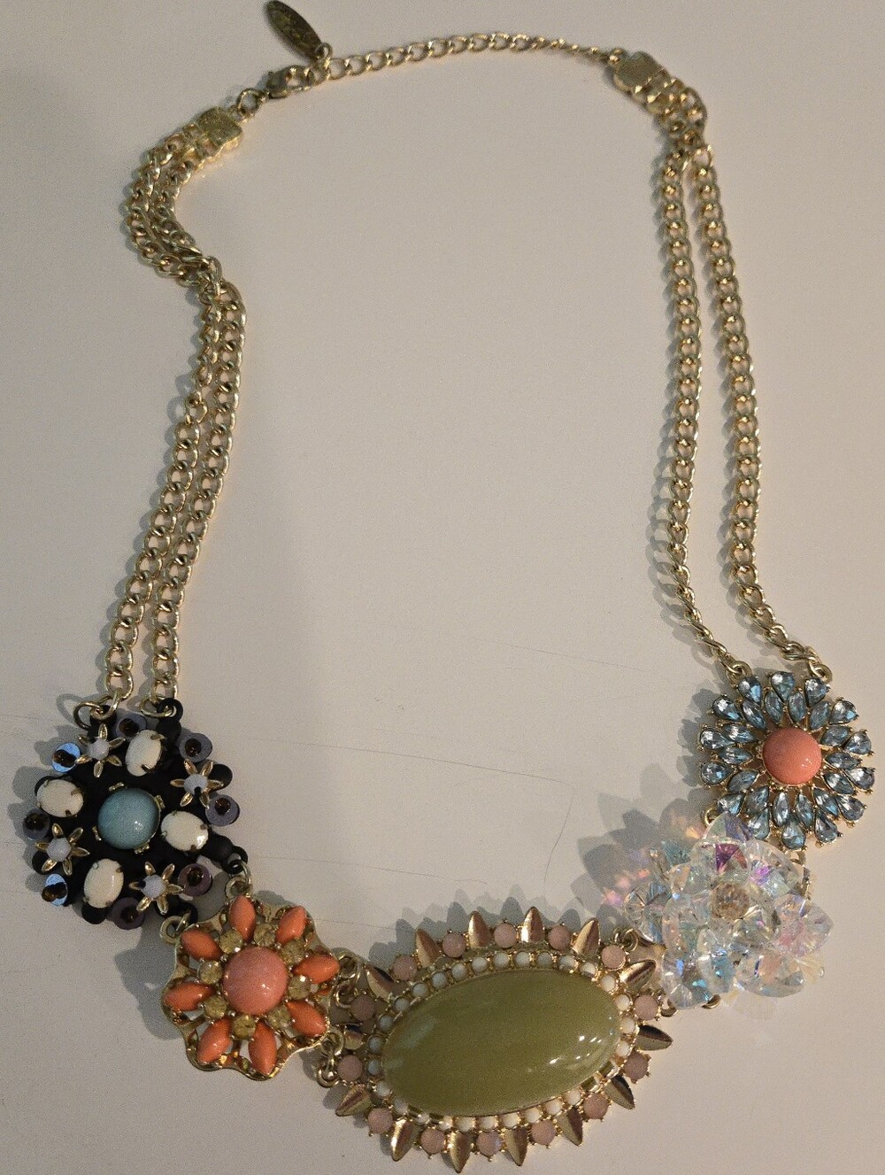 Lisa Freede Chunky Statement Fashion Necklace W/ Colorful Srones & Crystal